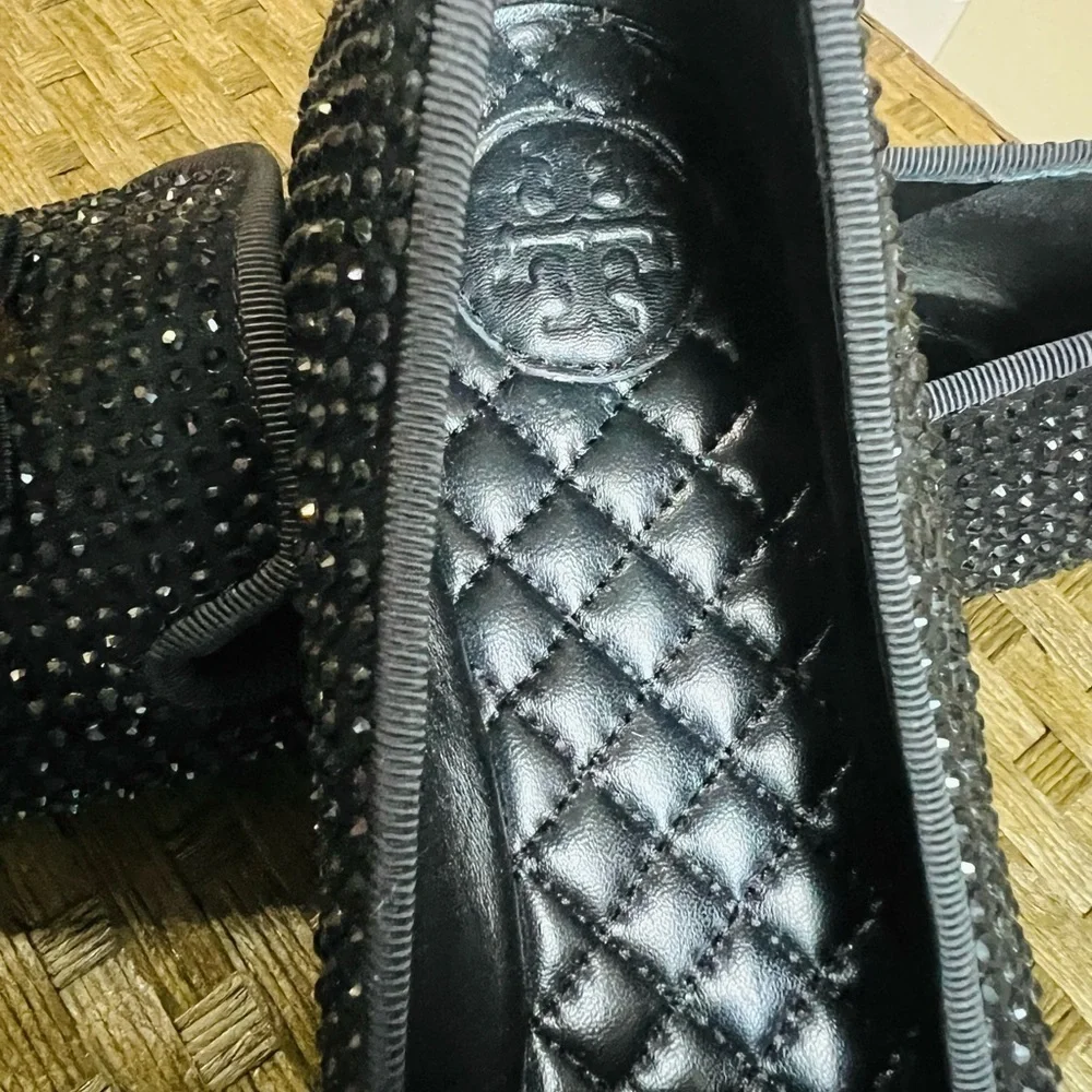 Tory Burch Black Studded Loafers with Gold Bow